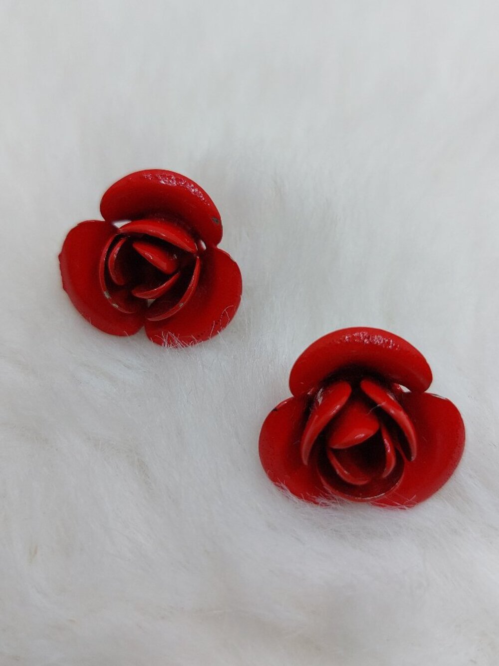 Vintage Red Rose 3D Metal Enamel Earring